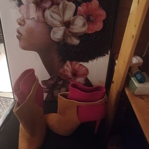 RACHEL Rachel Roy Tan and Pink Stiletto Ankle Boots